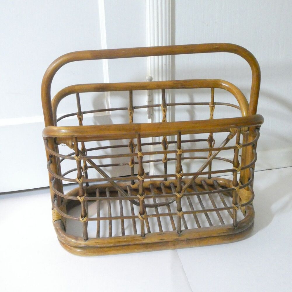 Bentwood Magazine Rack Bamboo Rattan Mid-Century Boho Vintage Book Holder